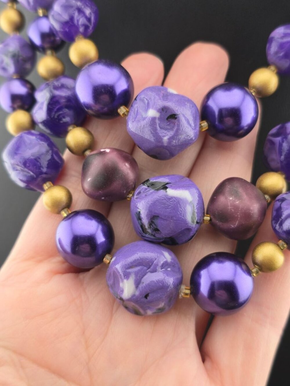 Vintage Multi Strand Purple Gold Plum Beaded Necklace Japan - Picture 3 of 10